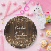 Assiettes En Carton Bois Rustique Chaîne éclaire Blanc Floral Mariage (Fête)