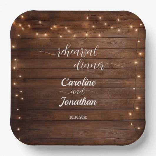 Assiettes En Carton Bois Rustique Chaîne Lumières Dîner De Répétition (Recto)