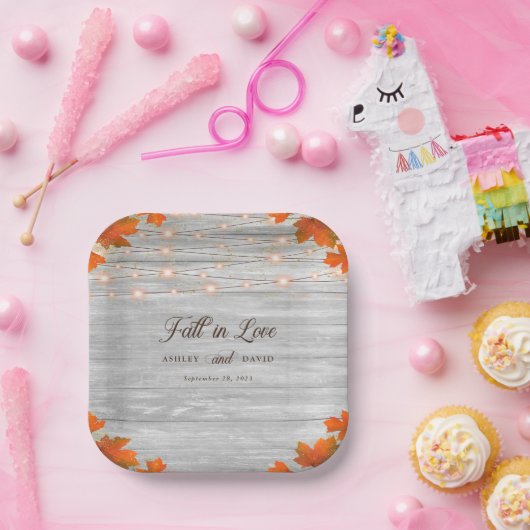 Assiettes En Carton Bois Rustique Chute En Amour Chaîne Mariage (Fête)
