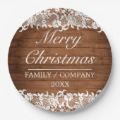 Assiettes En Carton Bois rustique & dentelle blanche Joyeux Noël (Devant)