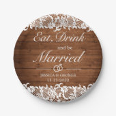 Assiettes En Carton Bois rustique & dentelle blanche Manger Boire Mari (Devant)