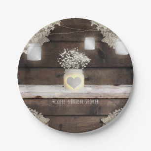 Assiettes En Carton Bois rustique, dentelle et bocaux Mason Barn éléga