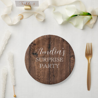 Assiettes En Carton Bois Rustique et blanc Surprise fête d'anniversair