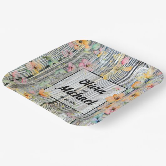 Assiettes En Carton bois rustique fleur sauvage élégant (Angulaire)