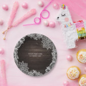 Assiettes En Carton Bois rustique foncé et Mariage élégant en dentelle (Fête)