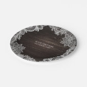 Assiettes En Carton Bois rustique foncé et Mariage élégant en dentelle (Angle)