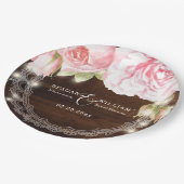 Assiettes En Carton Bois rustique Lumières Rose Mariage personnalisé (Angle)