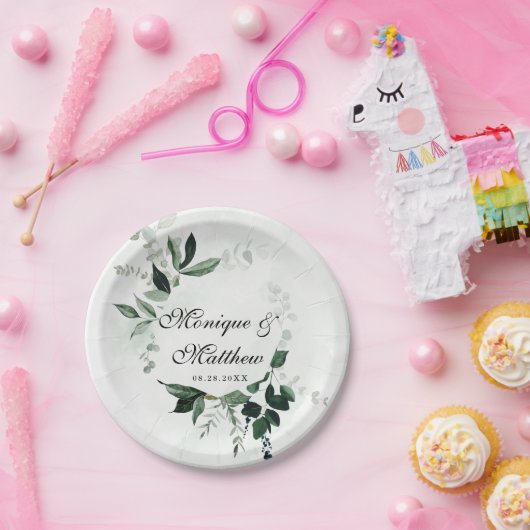 Assiettes En Carton Bois rustique verte Mariage Eucalyptus (Fête)