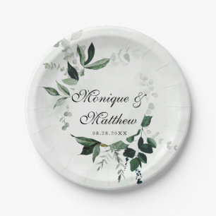 Assiettes En Carton Bois rustique verte Mariage Eucalyptus