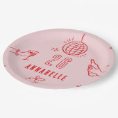 Assiettes En Carton boisson d'anniversaire rose dessinée à la main (Angle)