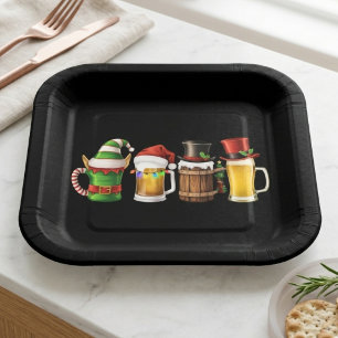 Assiettes En Carton Boissons de bière de Noël festives avec chapeaux d