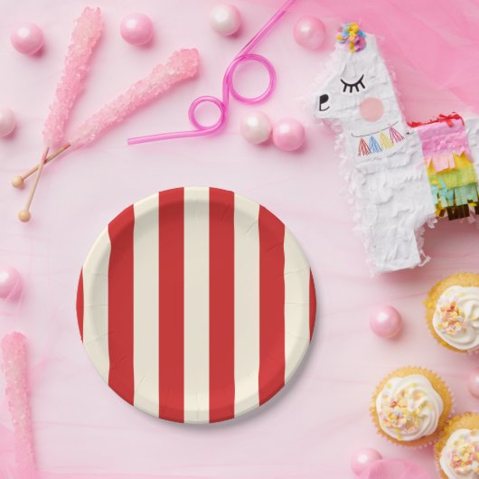 Assiettes En Carton Boîte Postale Crème Tofu Bandes Rouges (Fête)