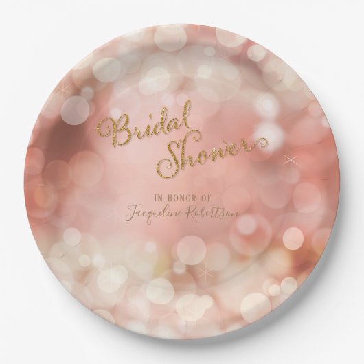 Assiettes En Carton Bokeh Sparkle Twinkle Lights Pastel Pink Bride (Devant)