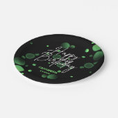 Assiettes En Carton Bokeh vert moderne dégradé noir Joyeux anniversair (Angle)