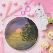 Assiettes En Carton Bon Anniversaire Coucher de soleil tropical (Fête)