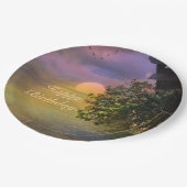 Assiettes En Carton Bon Anniversaire Coucher de soleil tropical (Angle)