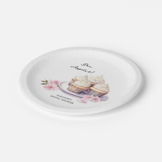 Assiettes En Carton Bon Appetit Cupcakes et Fleurs roses (Angle)