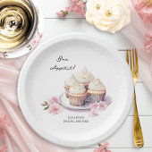 Assiettes En Carton Bon Appetit Cupcakes et Fleurs roses