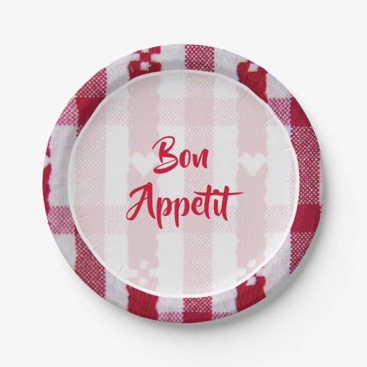 Assiettes En Carton Bon Appetit rouge et blanc (Devant)