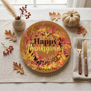Assiettes En Carton Bon thanksgiving aquarelle chute laisse la couronn
