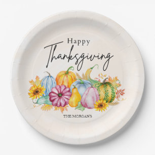 Assiettes En Carton Bon thanksgiving aquarelle Citrouille d'automne