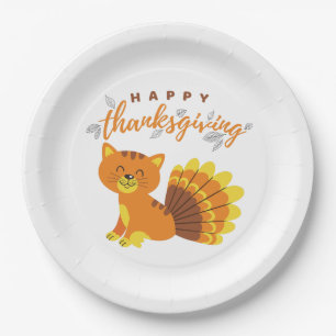 Assiettes En Carton bon thanksgiving Chat Turquie
