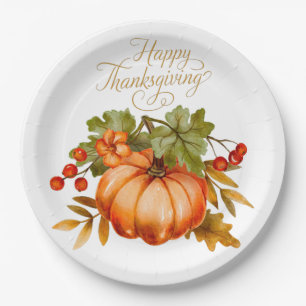 Assiettes En Carton Bon thanksgiving Citrouille aquarelle et baies 