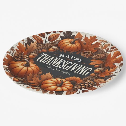Assiettes En Carton Bon thanksgiving Citrouille Automne Feuilles Wreat (Angle)