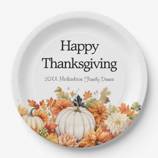 Assiettes En Carton Bon thanksgiving Citrouille Automne Votre Nom (Devant)