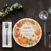 Assiettes En Carton Bon thanksgiving citrouille chute feuillage beige
