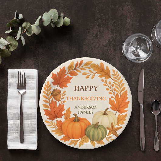 Assiettes En Carton Bon thanksgiving citrouille chute feuillage beige
