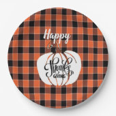 Assiettes En Carton Bon thanksgiving customisé Orange Buffalo Plaid (Devant)