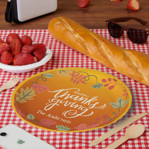 Assiettes En Carton Bon thanksgiving de feuillage d'automne personnali