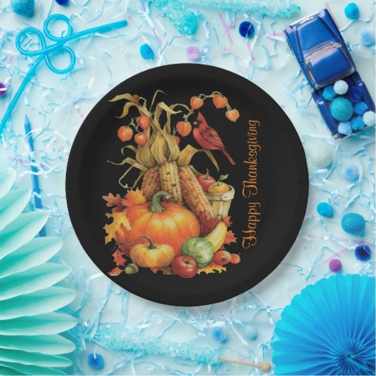 Assiettes En Carton Bon thanksgiving de récolte d'automne Plaques noir (Fête)