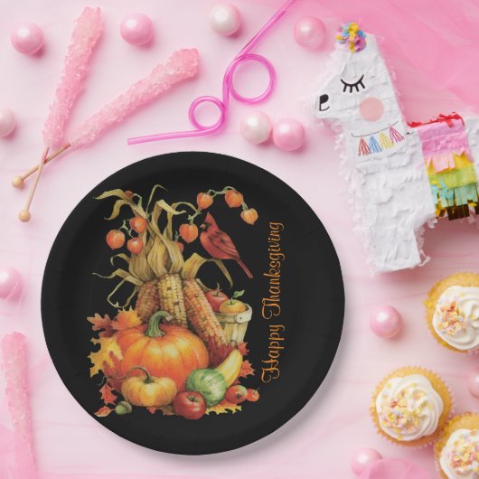 Assiettes En Carton Bon thanksgiving de récolte d'automne Plaques noir (Fête)