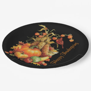 Assiettes En Carton Bon thanksgiving de récolte d'automne Plaques noir