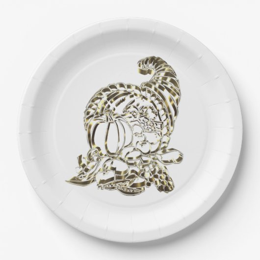 Assiettes En Carton Bon thanksgiving Élégant Golden Cornucopia (Devant)