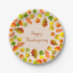Assiettes En Carton Bon thanksgiving Feuilles d'automne sur le beige