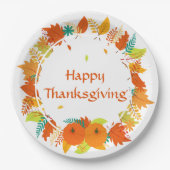 Assiettes En Carton Bon thanksgiving Feuilles d'automne Wreath (Devant)