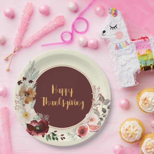 Assiettes En Carton Bon thanksgiving Fleurs et Figues d'automne (Fête)