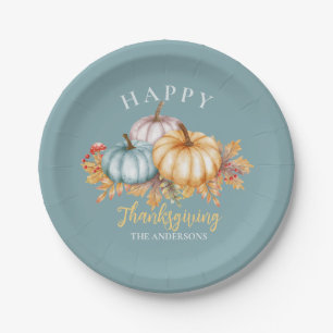 Assiettes En Carton Bon thanksgiving floral citrouille bleu