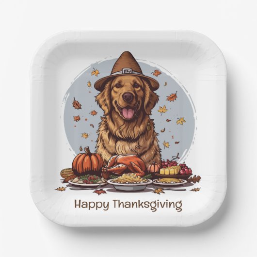 Assiettes En Carton Bon thanksgiving Golden Retriever Chien (Recto)