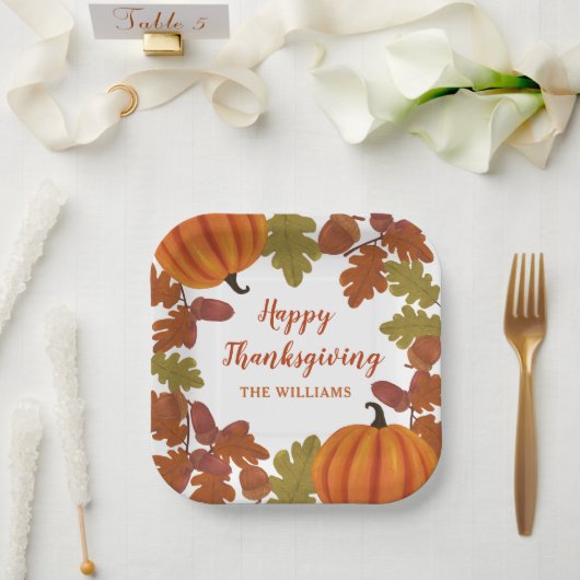 Assiettes En Carton Bon thanksgiving Nom de famille Automne (Mariage)