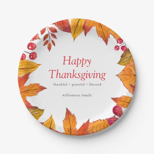 Assiettes En Carton Bon thanksgiving Pays Rustique Feuillage d'automne (Devant)