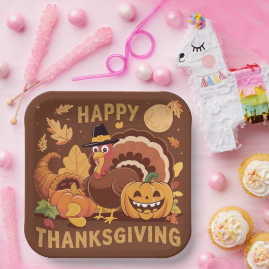 Assiettes En Carton Bon thanksgiving Plaque papier de récolte d'automn (Fête)