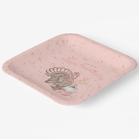 Assiettes En Carton Bon thanksgiving rose Turquie et Citrouilles (Angulaire)