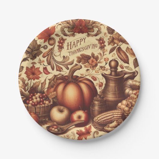 Assiettes En Carton Bon thanksgiving vintage/classique (Devant)