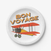 Assiettes En Carton Bon Voyage Biplane Avion Vintage (Devant)