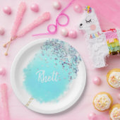 Assiettes En Carton Bonbons de coton mignon bleu et argent parties sci (Fête)