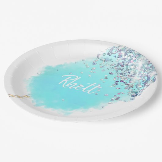 Assiettes En Carton Bonbons de coton mignon bleu et argent parties sci (Angle)